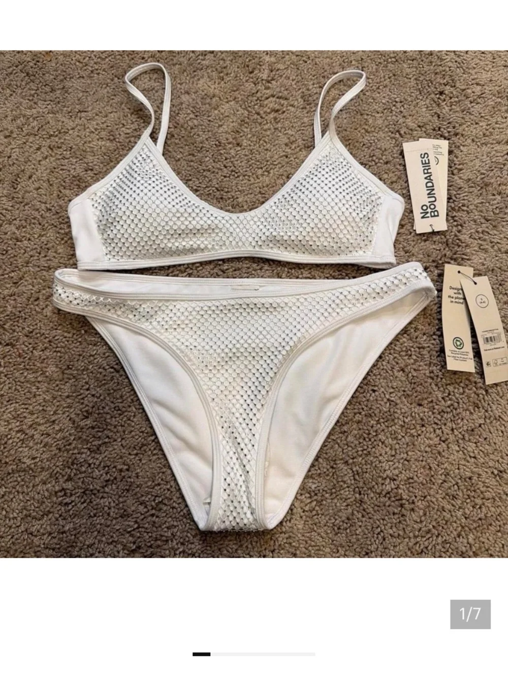 No Boundaries White Mesh-Detail Bikini Set
